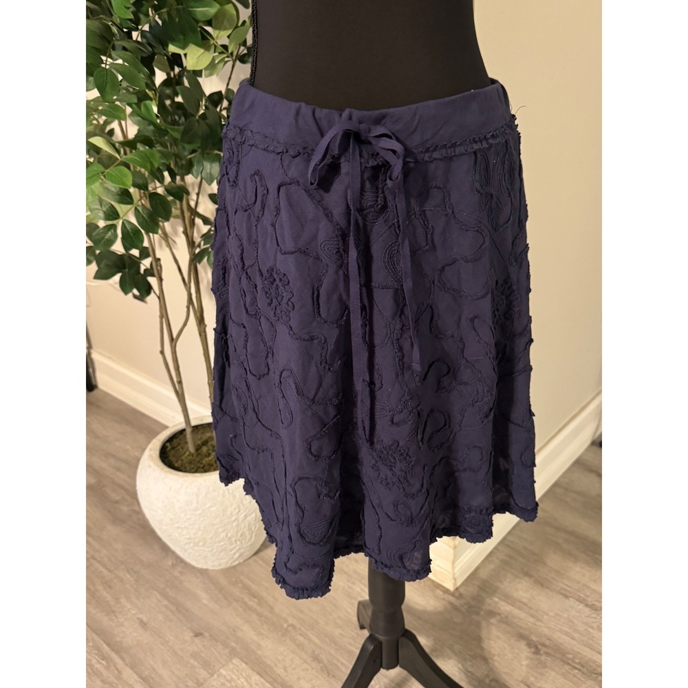 Max Studio Navy Blue Embroidered Cotton Drawstring Skirt Size M 9701A15